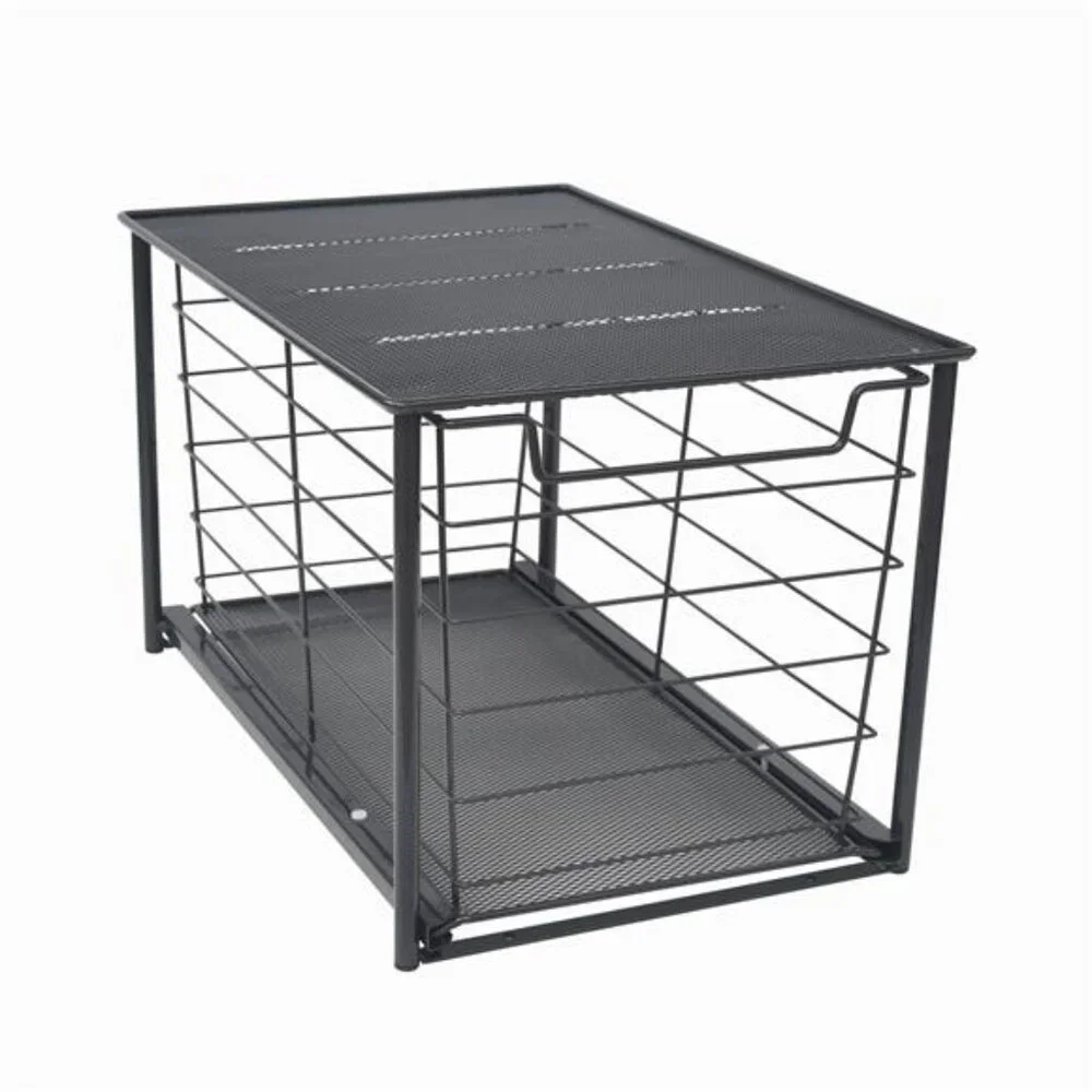 Large Stackable Slide-Out Drawer Organizer, Matte Black